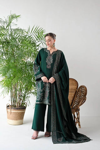 Dhanak-3PC Embroidered Shirt with Dhanak Embroidered Shawl - 3523