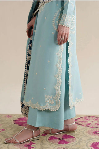 Dhanak-3PC Embroidered Shirt with Khadi Net Embroidered Dupatta - 6348