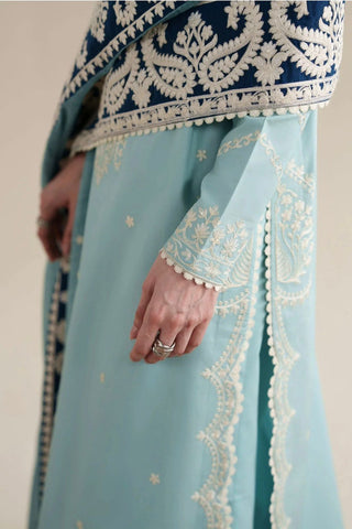 Dhanak-3PC Embroidered Shirt with Khadi Net Embroidered Dupatta - 6348