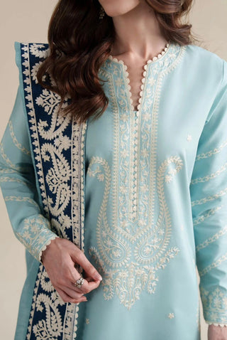 Dhanak-3PC Embroidered Shirt with Khadi Net Embroidered Dupatta - 6348