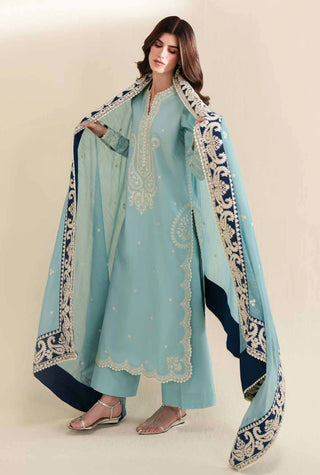 Dhanak-3PC Embroidered Shirt with Khadi Net Embroidered Dupatta - 6348