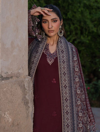 Dhanak-3PC Embroidered Shirt with Digital Printed Wool Shawl - 6047