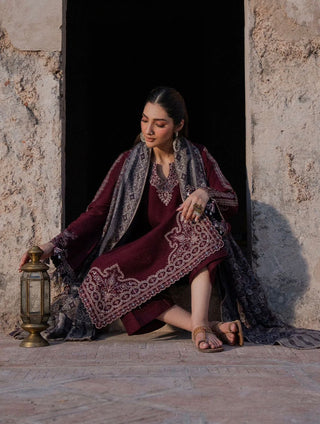 Dhanak-3PC Embroidered Shirt with Digital Printed Wool Shawl - 6047