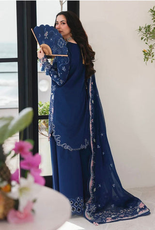 Dhanak-3PC Embroidered Shirt with Khadi Net Embroidered Dupatta - 6222