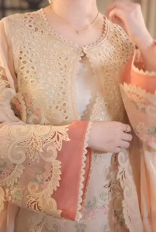 Dhanak-3PC Embroidered Shirt with Khadi Net Embroidered Dupatta - 6435