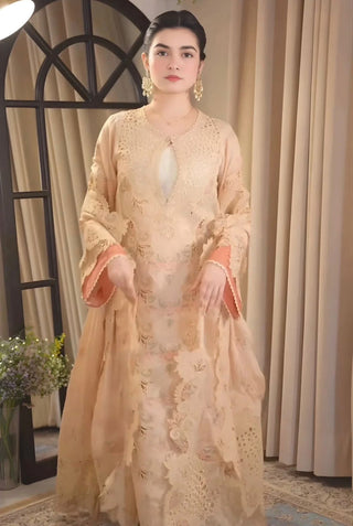 Dhanak-3PC Embroidered Shirt with Khadi Net Embroidered Dupatta - 6435