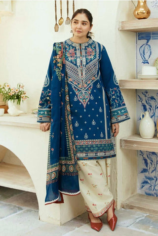 Dhanak-3PC Embroidered Shirt with Digital Printed Wool Shawl - 668