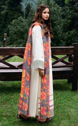 Dhanak-3PC Embroidered Shirt with Digital Printed Wool Shawl - 255