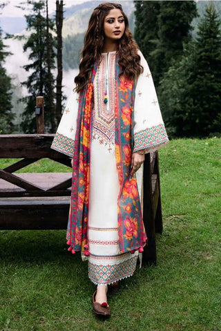 Dhanak-3PC Embroidered Shirt with Digital Printed Wool Shawl - 255