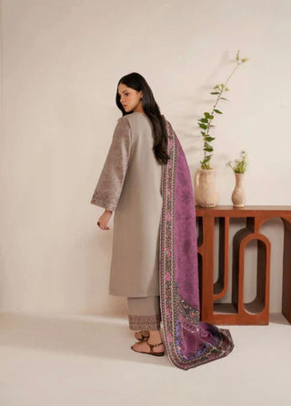 Dhanak-3PC Embroidered Shirt with Digital Printed Wool Shawl - 6444