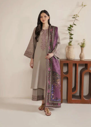 Dhanak-3PC Embroidered Shirt with Digital Printed Wool Shawl - 6444