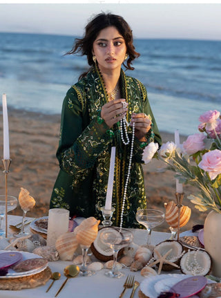 Dhanak-3PC Embroidered Shirt with Chiffon Embroiderd Dupatta - 6377