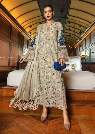 Dhanak-3PC Embroidered Shirt with Silk Embroiderd Dupatta - 6359