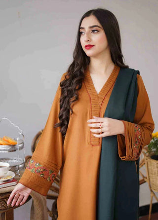 Dhanak-3PC Embroidered Shirt with Dhanak Embroidered Shawl - 889