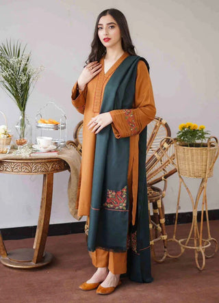 Dhanak-3PC Embroidered Shirt with Dhanak Embroidered Shawl - 889