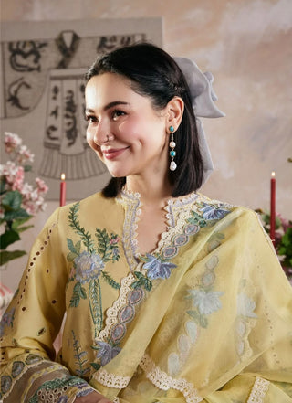 Dhanak-3PC Embroidered Shirt with Khadi Net Embroidered Dupatta - 6453