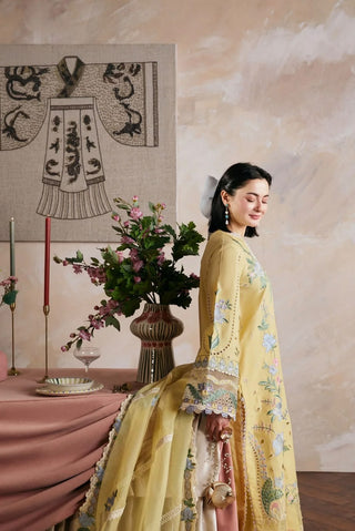 Dhanak-3PC Embroidered Shirt with Khadi Net Embroidered Dupatta - 6453