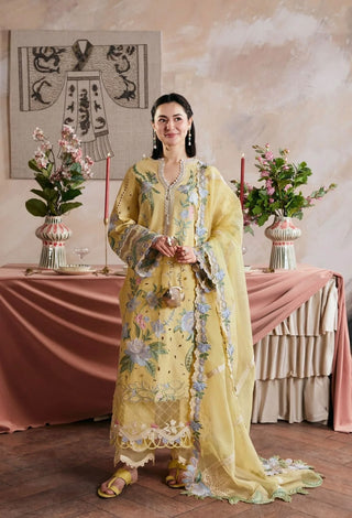 Dhanak-3PC Embroidered Shirt with Khadi Net Embroidered Dupatta - 6453