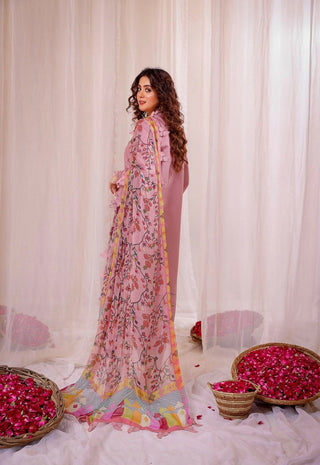 Dhanak-3PC Embroidered Shirt with Digital Printed Wool Shawl - 664