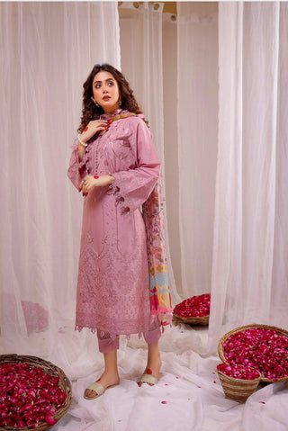 Dhanak-3PC Embroidered Shirt with Digital Printed Wool Shawl - 664