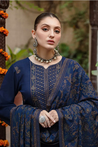 Dhanak-3PC Embroidered Shirt with Dhanak Embroidered Shawl - 1263