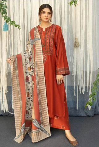 Dhanak-3PC Embroidered Shirt with Digital Printed Wool Shawl - 651