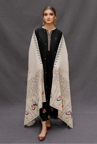 Dhanak-3PC Embroidered Shirt with Digital Printed Wool Shawl - 167