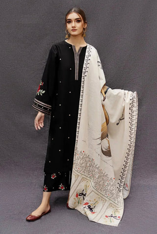 Dhanak-3PC Embroidered Shirt with Digital Printed Wool Shawl - 167