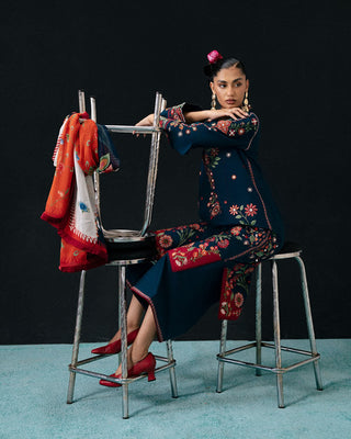 Dhanak 3pc embroidred shirt with Cotrai Printed Shawl 007