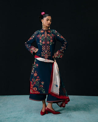 Dhanak 3pc embroidred shirt with Cotrai Printed Shawl 007