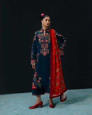 Dhanak 3pc embroidred shirt with Cotrai Printed Shawl 007