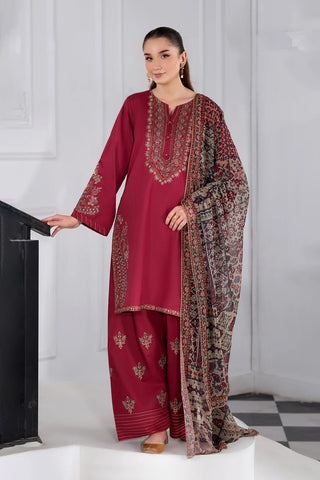Dhanak 3pc embroidred shir with Cotrai Printed Shawl 008