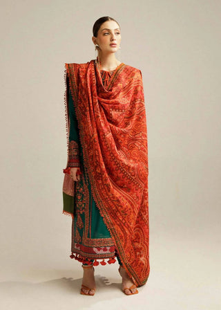 Dhanak-3PC Embroidered Shirt with Digital Printed Shawl - 6113