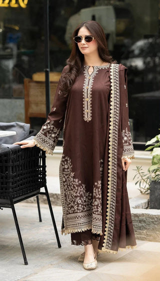 Dhanak-3PC Embroidered Shirt with Dhanak Embroidered Dupatta - 6456