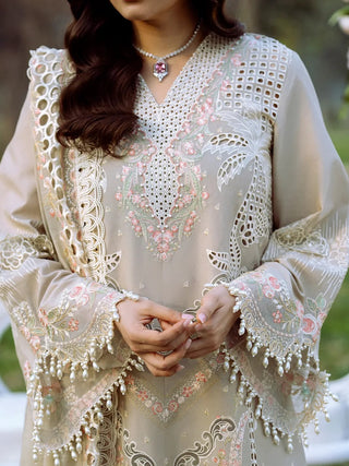 Dhanak-3PC Chikankari Embroidered Shirt with Khadi Net Embroidered Dupatta - 6329