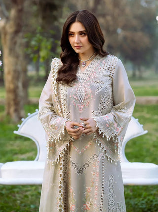 Dhanak-3PC Chikankari Embroidered Shirt with Khadi Net Embroidered Dupatta - 6329