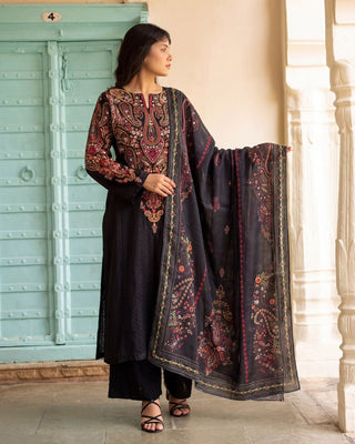 Dhanak-3PC Embroidered Shirt with Digital Printed Shawl - 6485