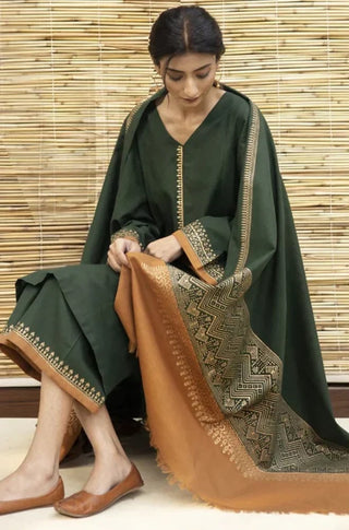 Dhanak-3PC Embroidered Shirt with Digital Printed Shawl - 471