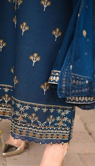 Dhanak-3PC Embroidered Shirt with Chifoon Embroidered Dupatta - 6468