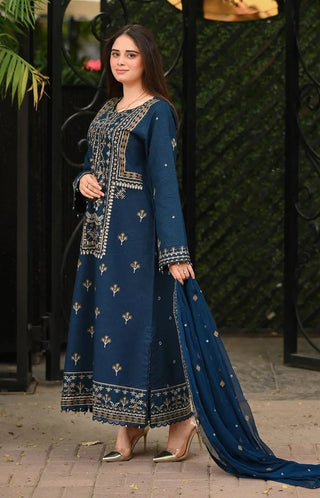 Dhanak-3PC Embroidered Shirt with Chifoon Embroidered Dupatta - 6468