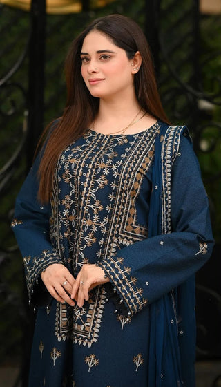 Dhanak-3PC Embroidered Shirt with Chifoon Embroidered Dupatta - 6468