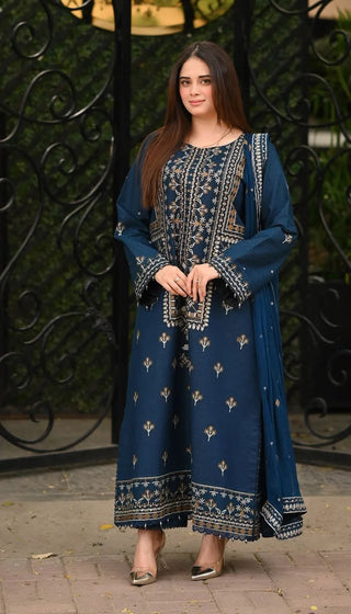 Dhanak-3PC Embroidered Shirt with Chifoon Embroidered Dupatta - 6468