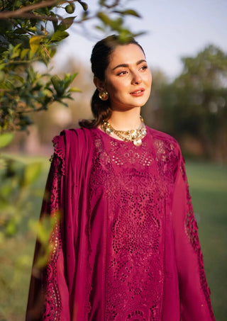 Dhanak-3PC Chikankari Embroidered Shirt with Khadi Net Embroidered Dupatta - 6340