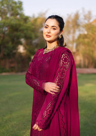 Dhanak-3PC Chikankari Embroidered Shirt with Khadi Net Embroidered Dupatta - 6340
