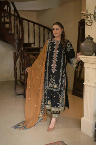 Dhanak-3PC Embroidered Shirt with Chiffon Embroidered RTW Dupatta - 6473