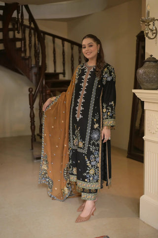 Dhanak-3PC Embroidered Shirt with Chiffon Embroidered RTW Dupatta - 6473