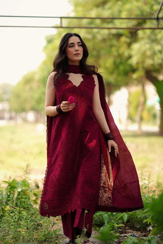 Dhanak-3PC Embroidered Shirt with Khadi Net Embroidered Dupatta - 7015