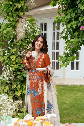 Dhanak-3PC Chikankari Embroidered Shirt with Dhanak Embroidered Dupatta - 6483