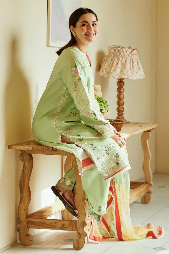 Dhanak-3PC Embroidered Shirt with Digital Printed Wool Shawl - 3238