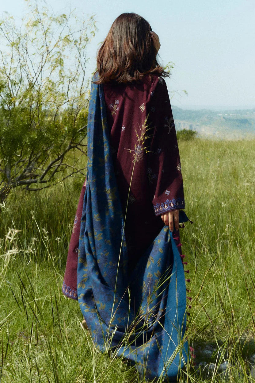 3PC Dhanak Embroidered Shirt With Digital Printed Shawl-274